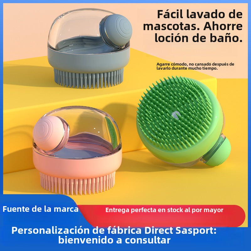 Cepillo de baño de silicona para mascotas con dispensador de Champú.